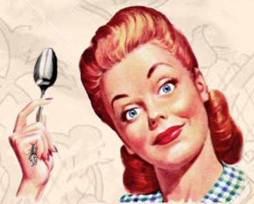 Spoonie Living logo: a vintage illustration of a woman holding a spoon